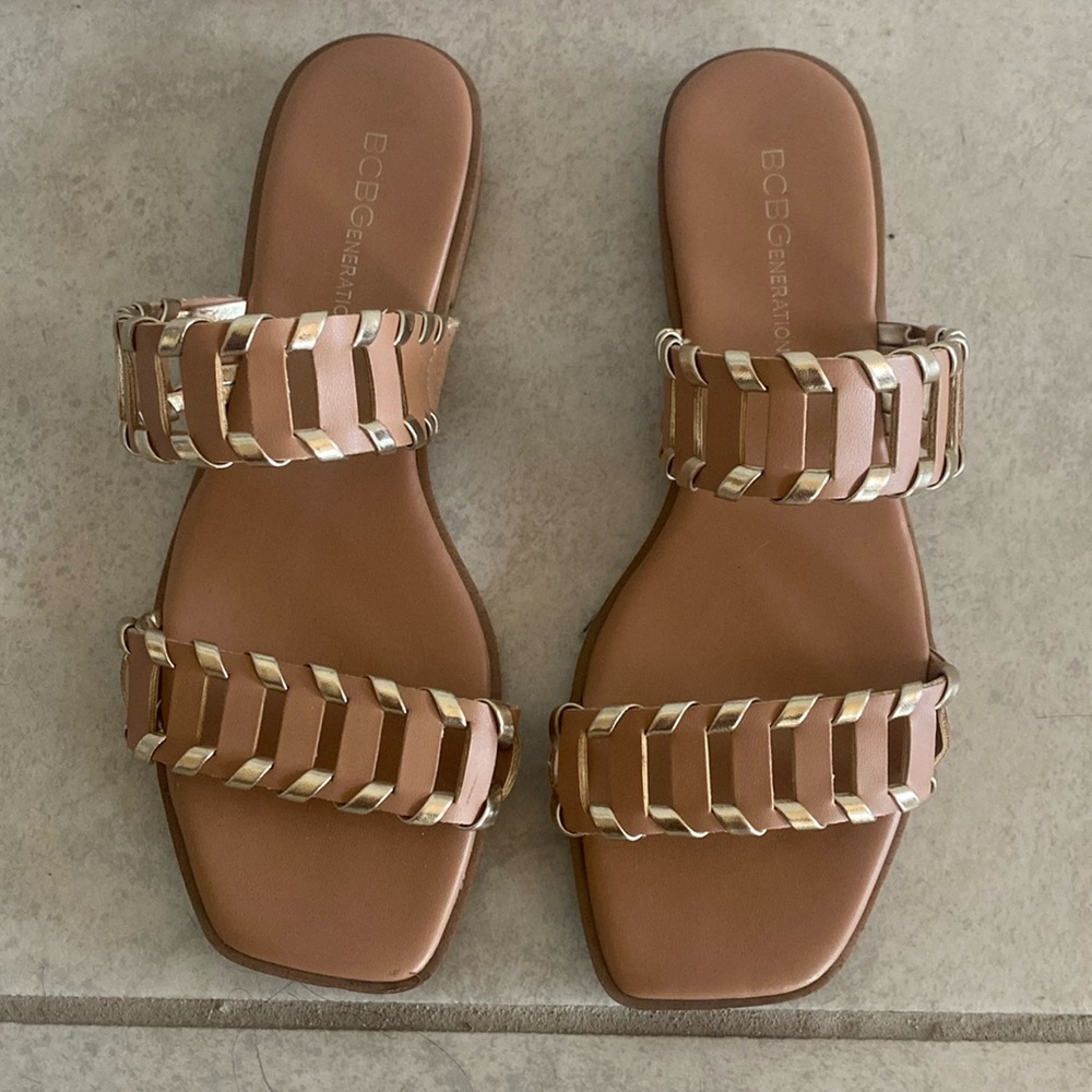 BCBGeneration Lemah Woven Double Band Slide Flat Sandals